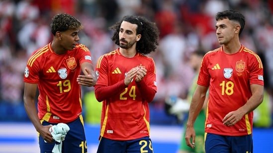 Euro 2024 - Grupo B - España - Croacia - Los españoles Lamine Yamal, Marc Cucurella y Mart (REUTERS)