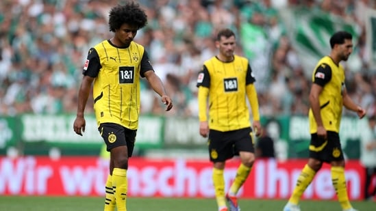 Karim Adeyemi del Borussia Dortmund reacciona después del partido. (REUTERS)