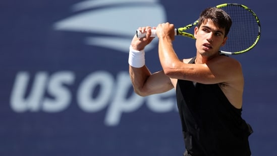 El español Carlos Alcaraz practica antes del US Open 2024. (Getty Images via AFP)