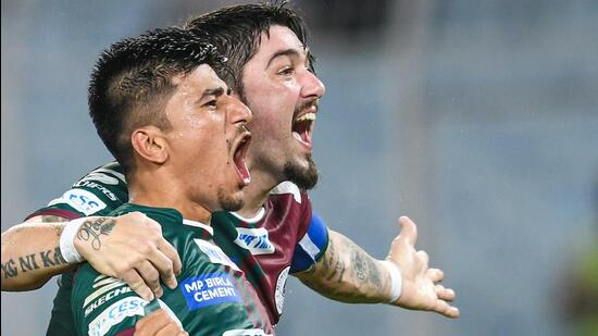 Anirudh Thapa, de Mohun Bagan Super Giants, celebra tras anotar contra el Bengaluru FC en la semifinal de la Copa Durand. (Copa Durand)