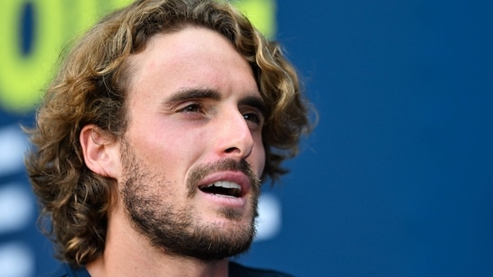 Stefanos Tsitsipas de Grecia se dirige a los medios de comunicación durante el ATP Masters 1000 National Bank Open en el Stade IGA el 4 de agosto de 2024 en Montreal, Canadá (Getty Images via AFP)