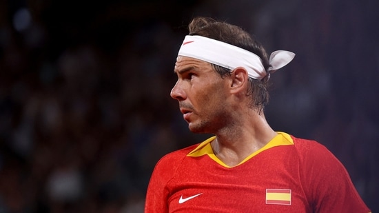 El español Rafael Nadal reacciona durante un partido.(REUTERS)