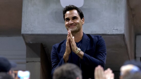 Roger Federer reacciona durante el US Open. (Getty Images via AFP)