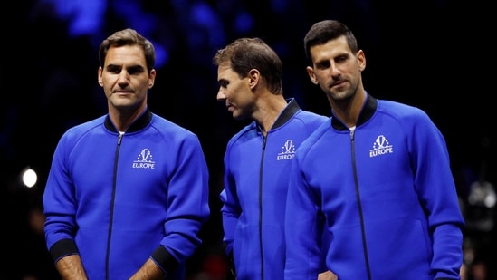 Roger Federer, Rafael Nadal y Novak Djokovic durante la Laver Cup 2022 (Action Images vía Reuters)