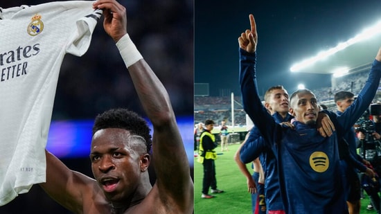 Los extremos brasileños Vinicius Jr y Raphinha anotaron hat-tricks contra Borussia Dortmund y Bayern Munich respectivamente en la Liga de Campeones esta semana. (AP)