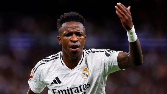 Vinicius Junior del Real Madrid reacciona durante el partido de LaLiga contra el FC Barcelona - Santiago Bernabeu, Madrid, España(REUTERS)