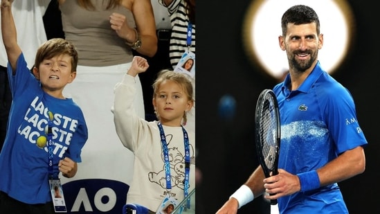 Novak Djokovic se convirtió en un padre cariñoso justo después de su victoria sobre Carlos Alcaraz en los cuartos de final del Abierto de Australia. (AFP) Novak Djokovic se convirtió en un padre cariñoso justo después de su victoria sobre Carlos Alcaraz en los cuartos de final del Abierto de Australia. (AFP)