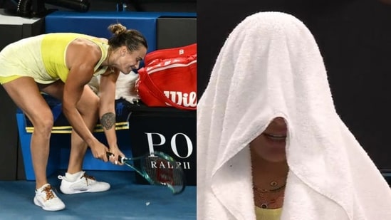 Aryna Sabalenka reacciona después de su derrota contra Madison Keys.